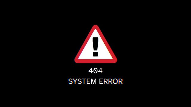 404 System Error Warning Sign with Exclamation Mark and Black Background Representing a Technical Glitch or Page Not Found