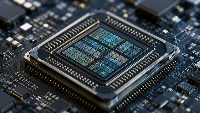 Macro Close-up of Central Processing Unit on Circuit Board