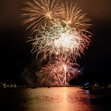 Fireworks From Nemisis Pyrotechnics Over The Water At The Barbican As Part Of The 2026 British Firework Championships Viewed From Queen Anne's Battery, Plymouth
