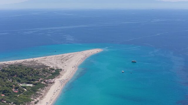 Possidi Beach sandy coastline and narrow spit surrounded