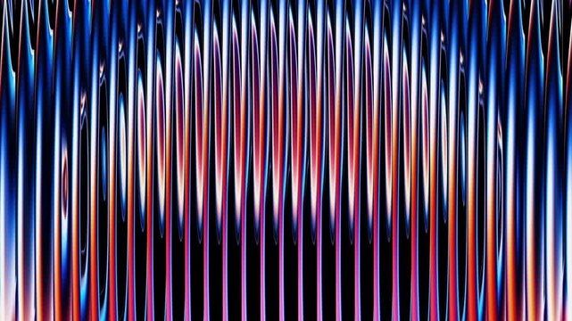 Abstract vertical striped gradient with metallic glossy waves and neon blue, red and purple reflections. A modern, vibrant background ideal for design, web, tech and editorial projects.