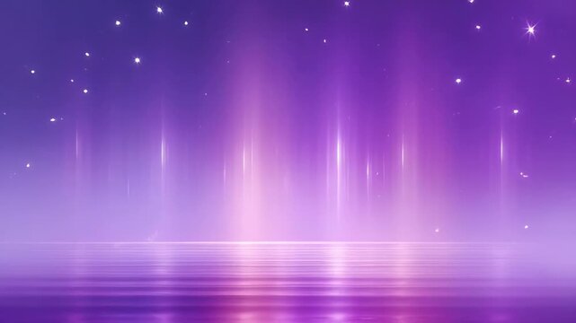 Mesmerizing purple light show reflecting on water with sparkling stars