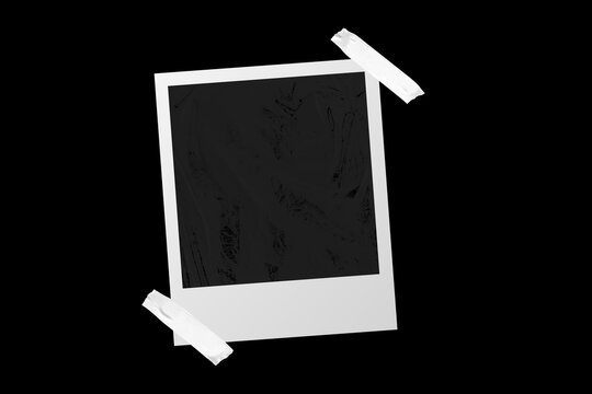 Vintage photo frame card with textured paper and adhesive tape, isolated on black JPEG background