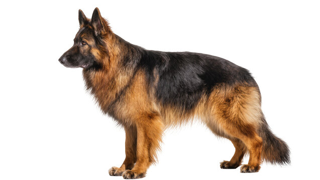 Majestic German Shepherd dog standing alert, isolated on transparent background