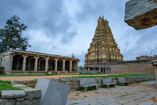 The Hindu Virupaksha Temple at Hampi India. It is a 7th century Temple dedicated to Lord Shiva. Hampi is a world heritage site.