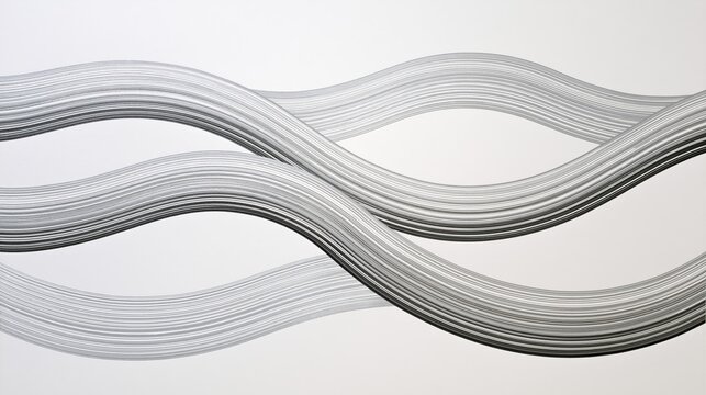Intertwined metallic strands gracefully curve and flow, creating a modern sculpture against a pristine white backdrop, ideal for abstract art and design concepts
