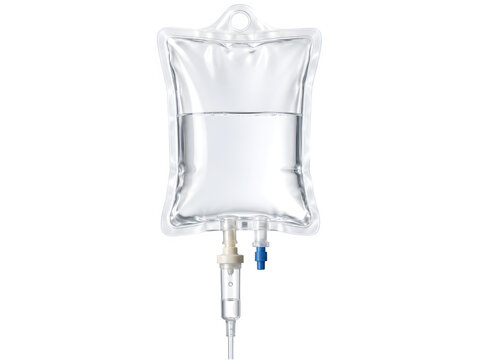Medical IV drip bag, saline solution for intravenous therapy, hospital fluid bag isolated on Transparent Background