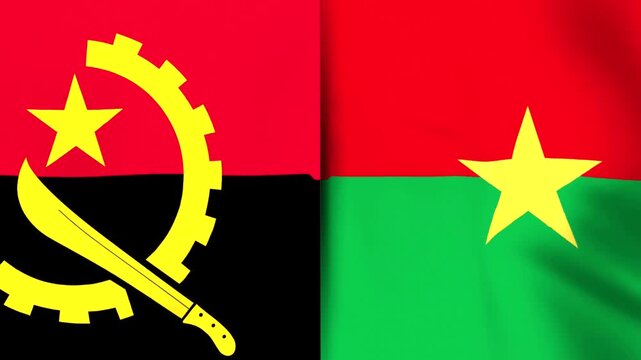 National flags of Angola and Burkina Faso waving side by side in a symbolic representation of international diplomatic cooperation