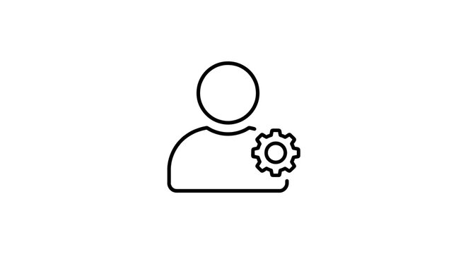 Profile settings line icon featuring a human outline with a gear symbol for account configuration and management settings configuration management preference administrator minimalist business