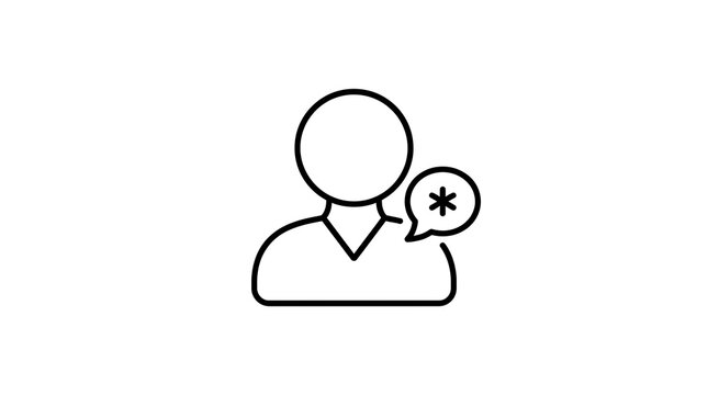 User notification icon with a human silhouette and asterisk speech bubble representing a special note or account remark asterisk notification information minimalist business interface identity