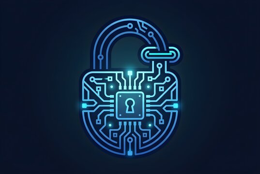 padlock and key on blue 