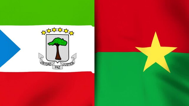 National flags of equatorial guinea and burkina faso waving side by side in a conceptual alliance