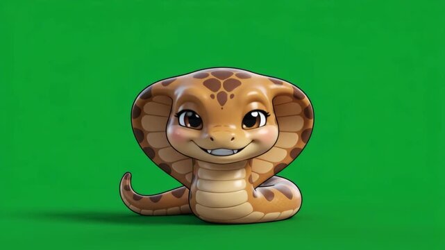 Cute cartoon cobra with big eyes on a green background.