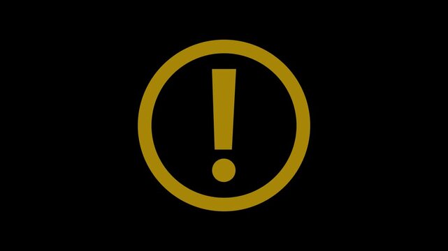 Yellow triangle exclamation warning sign animation icon in flat minimal alert style for digital user interface on black background