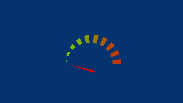 Speedometer gauge animation with red pointer moving animation video on white background ..