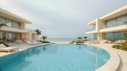 Fototapeta premium luxury tropical overwater resort with turquoise ocean views and lounging beds