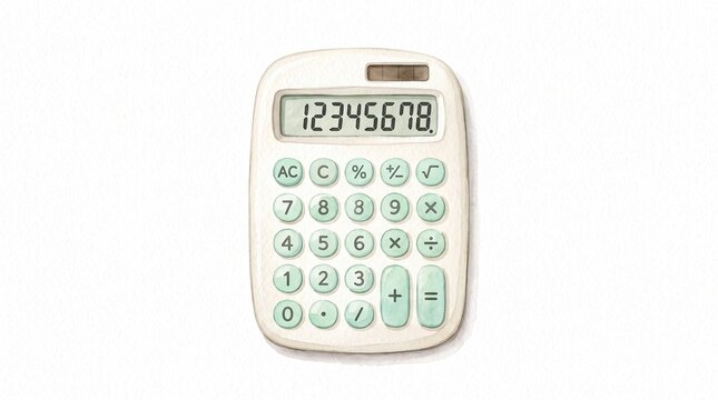 Cute Office Calculator Watercolor Illustration, pastel desktop business tool isolated on white for finance, accounting and workplace designs