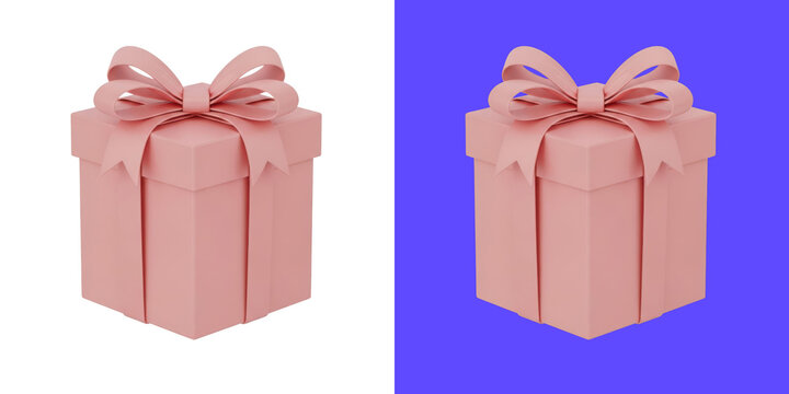 Pink gift box with ribbon bow 3D render png