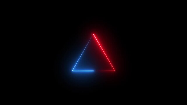 Glowing neon line triangle icon animation on black background, Glowing Triangle Frame Loading 4k video