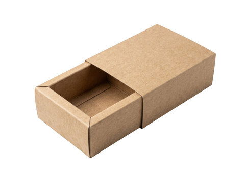 Empty rectangular sliding cardboard box made of brown kraft paper, isolated on a white background, for product, packaging and small storage isolated on a transparent background
