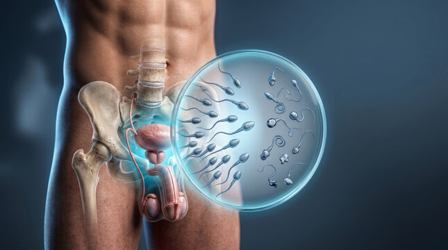 Prostate Cancer Prostate Health Prostate Therapy, medical illustration of male pelvis with enlarged prostate tissue and targeted treatment concept