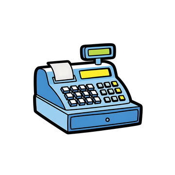 Cartoon Blue Cash Register Illustration Isolated on White Background