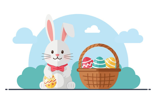 Easter Bunny with Basket Vector Illustration