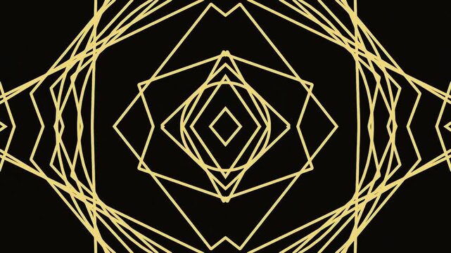 Abstract geometric gold lines forming symmetrical pattern on black background