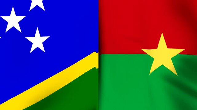 Waving flags of Solomon Islands and Burkina Faso combined in a conceptual international diplomatic alliance design