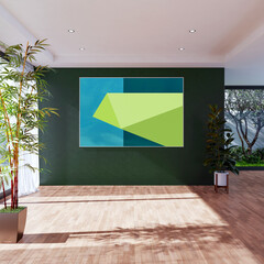 Fototapeta premium 3D render, illustration Fan Ventilation Large Luxury modern living room interior, brutalist architecture realistic lighting, Graphic Overlay wide angle, contemporary furniture, clean lines, minimal
