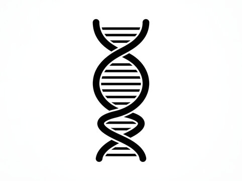 A clean black silhouette of a DNA double helix strand representing genetics, biology, and scientific research concepts
