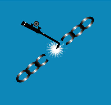 Chain Welding with Welding Machine, Metal Repair and Joining Vector Illustration