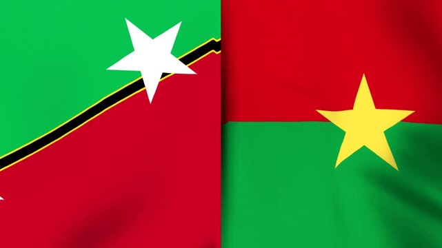 Waving national flags of Saint Kitts and Nevis and Burkina Faso side by side