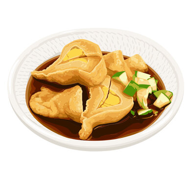 Indonesian Pempek Palembang with Cuko Sauce and Cucumber illustration
