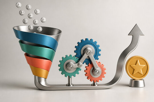 Marketing Automation Funnel With Connected Gears
