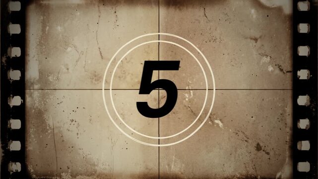 Distressed Sepia Film Countdown Leader with Sprocket Holes
