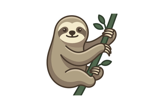 Cute Sloth Clinging to Branch Vector Illustration
