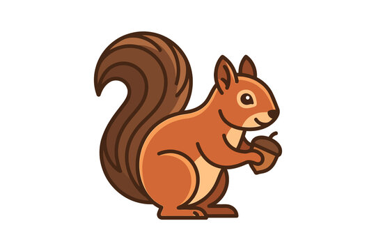 Cute Squirrel Holding Acorn Vector Illustration