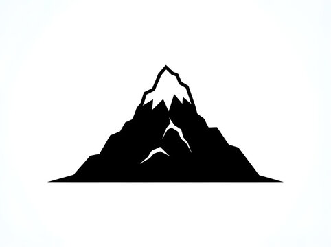 Minimalist black silhouette of a snow capped mountain peak for outdoor adventure and travel design