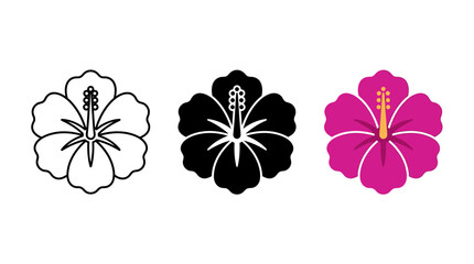 Hibiscus tropical flower vector icons in outline silhouette and color with hibiscus, tropical © Al Rafi