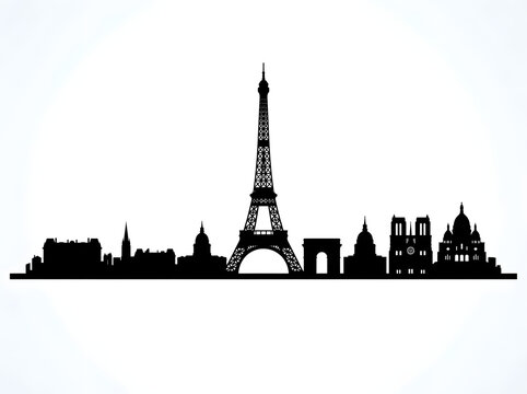 Paris Skyline Silhouette with Eiffel Tower and Landmarks Vector