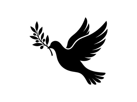 Peace dove with olive branch vector silhouette icon isolated on white background
