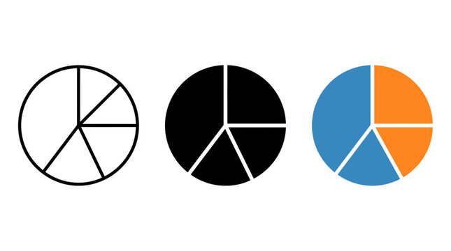 Quartered pie chart infographic icons available in outline solid and flat colored styles