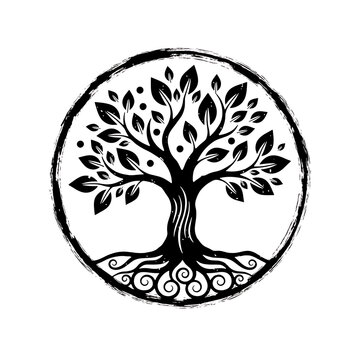 Detailed tree of life roots in circle vector