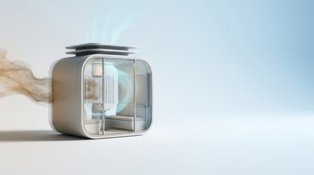Innovative air purifier cube showcasing clean air flow and filter technology