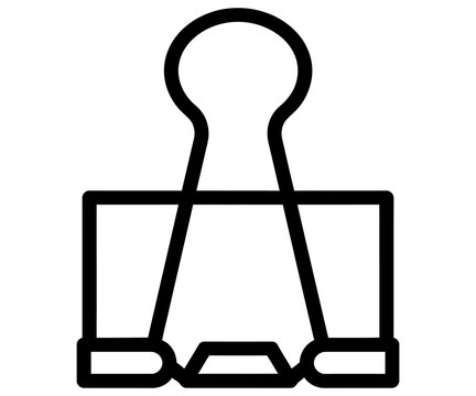 Minimalist binder clip icon, black line art office supply, simple stationery symbol for business and organization