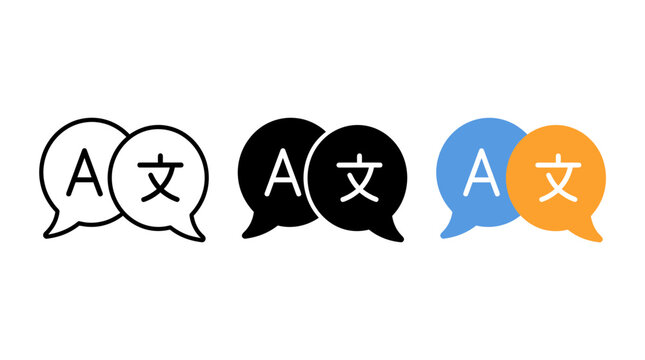 Translation speech bubbles icon set for language learning with translation language communicatio