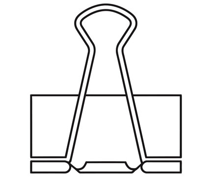 Minimalist binder clip line art, black and white office supply icon, simple stationery outline for business and school organization