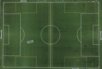 Aerial view football soccer field preparing for training © GoAerials