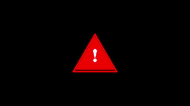 Warning alert icon animation with triangular caution symbol. Safety indicator element for digital interface and alert display.